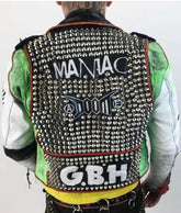 Heavy Metal Cone Studded Patches Jacket, Men's Bikers Personalized Steampunk Jacket, Customize Brando Motorcycle Gothic Belted Jacket,